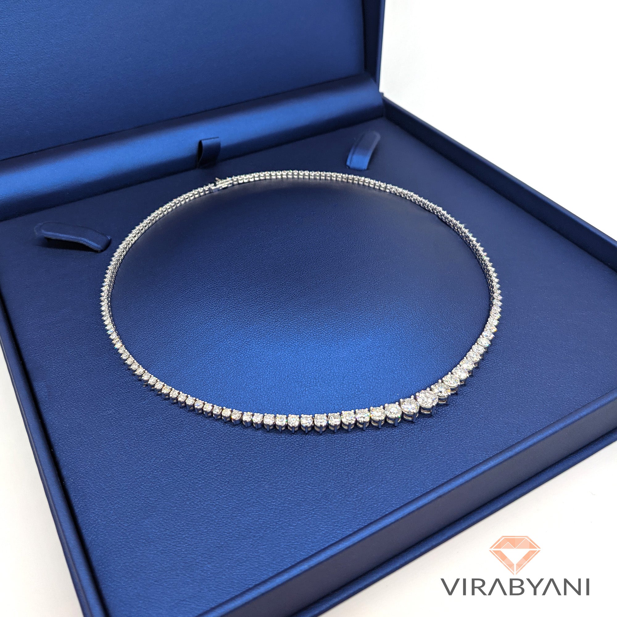 Graduated 10.0 ct. Diamond Tennis Necklace-VIRABYANI